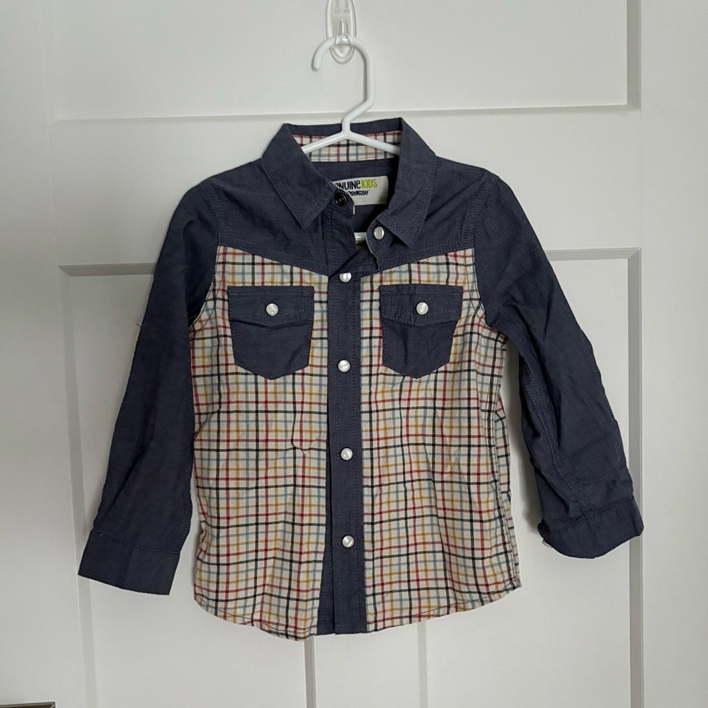 OshKosh B'gosh Plaid Button Down Shirt with Dark Sleeves